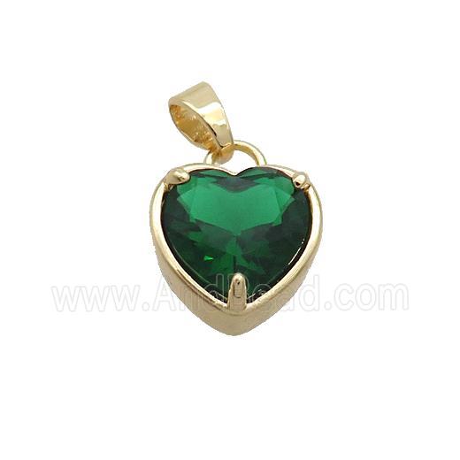 Copper Heart Pendant Pave Green Crystal Glass Gold Plated
