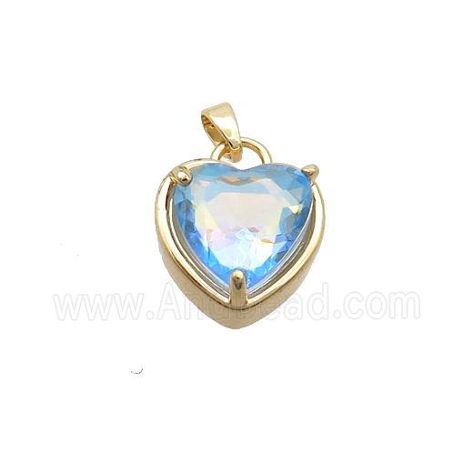 Copper Heart Pendant Pave Blue Crystal Glass Gold Plated