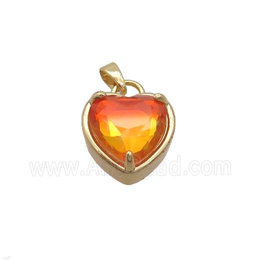 Copper Heart Pendant Pave Orange Crystal Glass Gold Plated