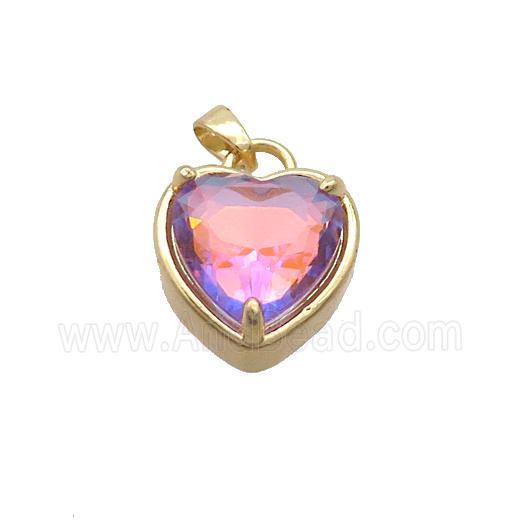 Copper Heart Pendant Pave Purple Crystal Glass Gold Plated