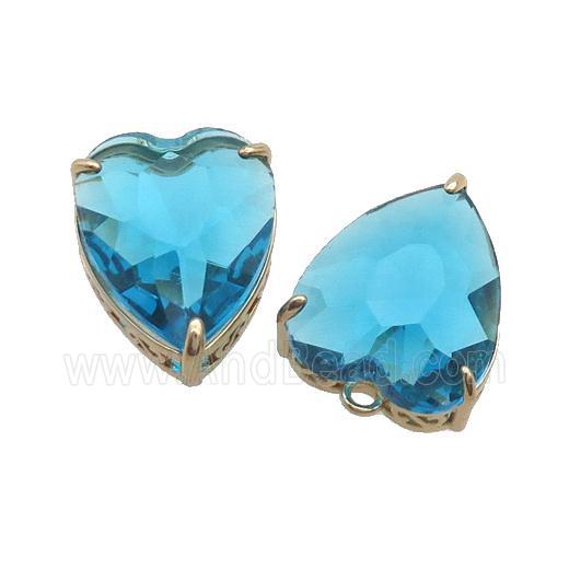 Copper Heart Pendant Pave Blue Crystal Glass Gold Plated