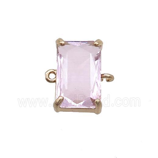 Copper Rectangle Connector Pave Pink Crystal Glass Gold Plated