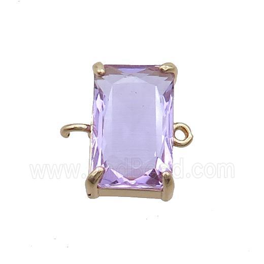Copper Rectangle Connector Pave Purple Crystal Glass Gold Plated