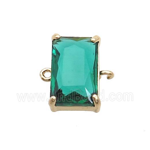 Copper Rectangle Connector Pave Green Crystal Glass Gold Plated