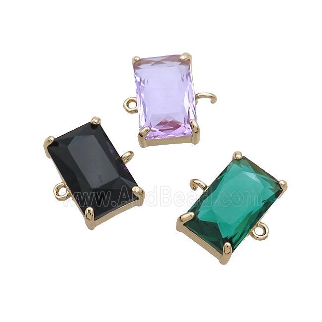 Copper Rectangle Connector Pave Crystal Glass Gold Plated Mixed