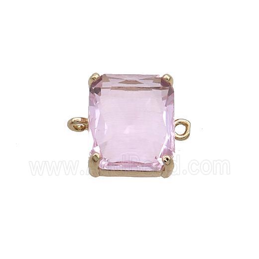 Copper Rectangle Connector Pave Pink Crystal Glass Gold Plated
