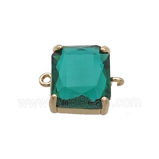 Copper Rectangle Connector Pave Green Crystal Glass Gold Plated