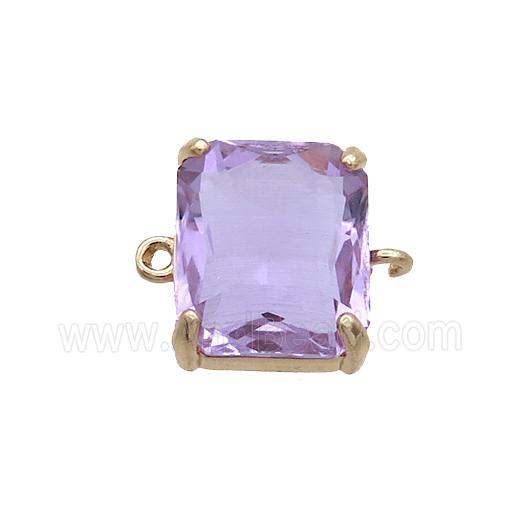 Copper Rectangle Connector Pave Purple Crystal Glass Gold Plated