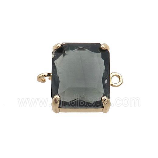 Copper Rectangle Connector Pave Smoky Crystal Glass Gold Plated