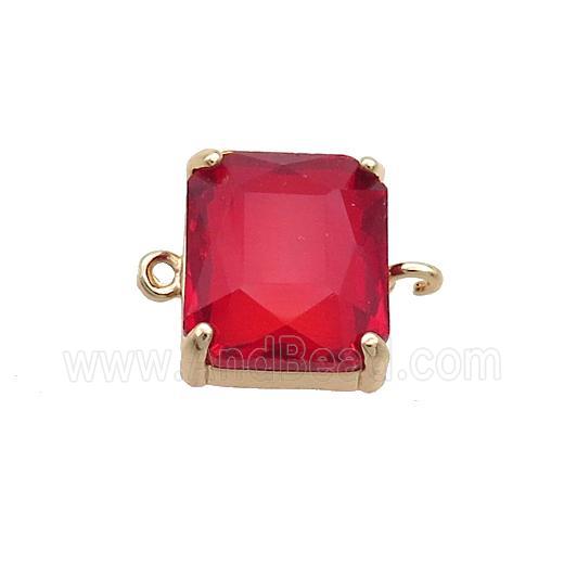 Copper Rectangle Connector Pave Red Crystal Glass Gold Plated