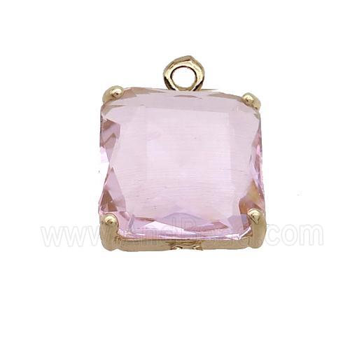 Pink Crystal Glass Square Pendant 
