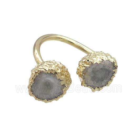 White Quartz Druzy Ring Gold Plated