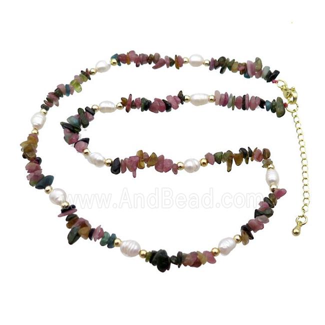 Multicolor Tourmaline Necklace With Pearl