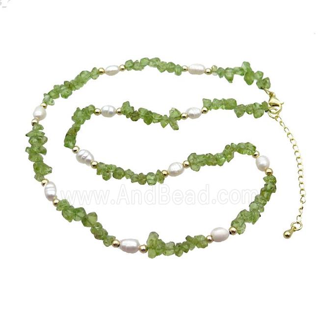 Green Peridot Necklace With Pearl