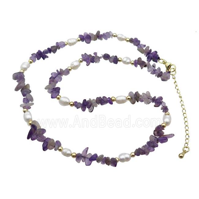 Purple Amethyst Necklace With Pearl
