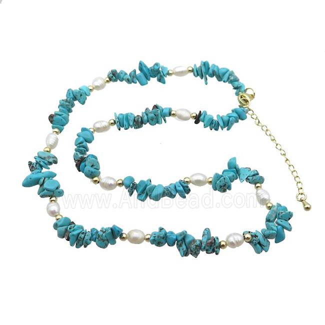 Blue Magnesite Turquoise Necklace With Pearl