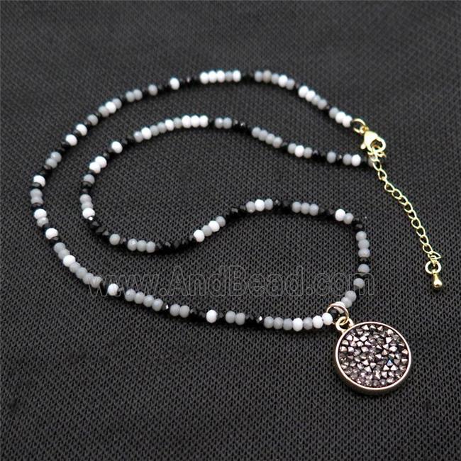 Black White Crystal Glass Necklace With Resin Butterfly