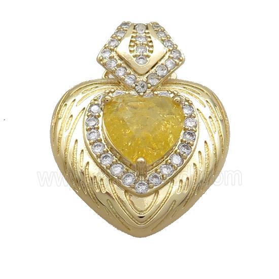 Copper Pendant Pave Yellow Crystal Glass Heart Gold Plated