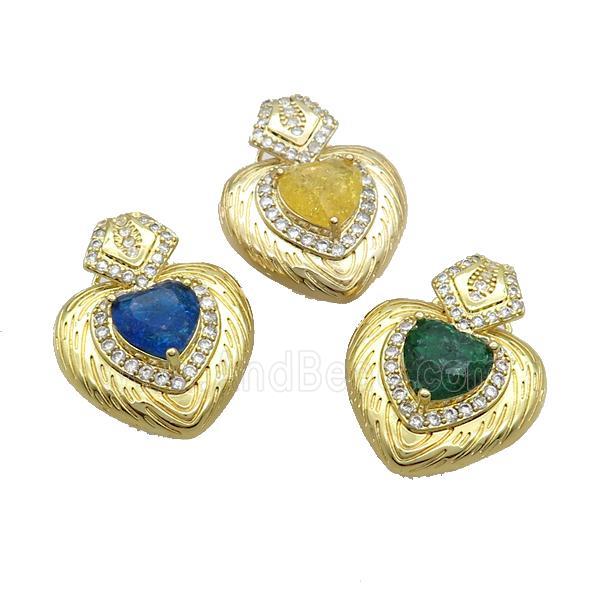 Copper Pendant Pave Crystal Glass Heart Gold Plated Mixed