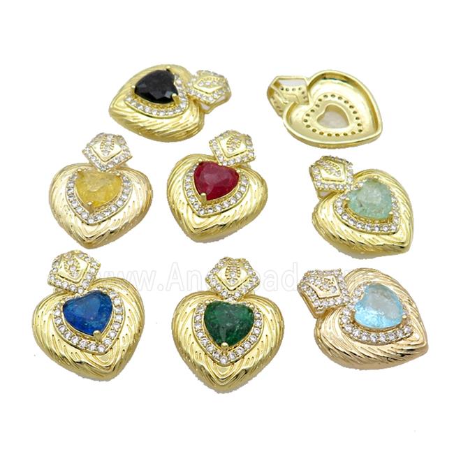Copper Pendant Pave Crystal Glass Heart Gold Plated Mixed