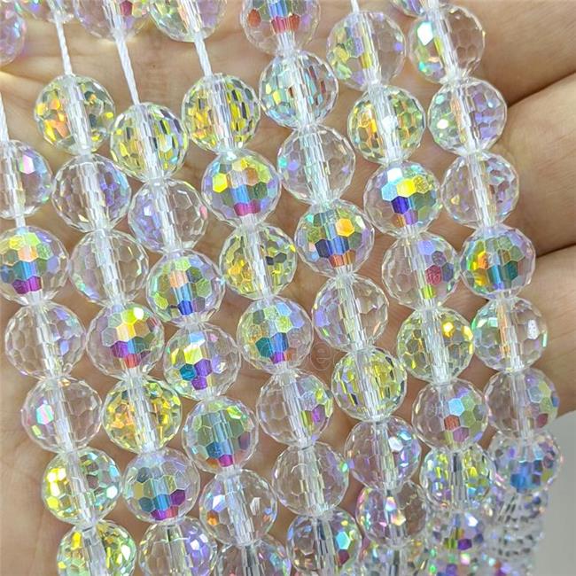 Chinese Crystal Glass Beads Clear Electroplated Faceted Round