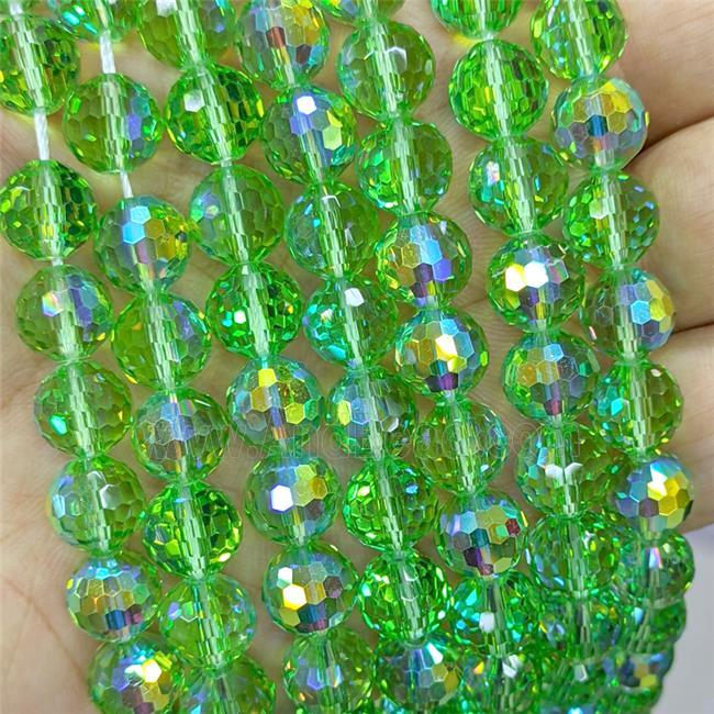 Green Chinese Crystal Glass Beads Electroplated Faceted Round