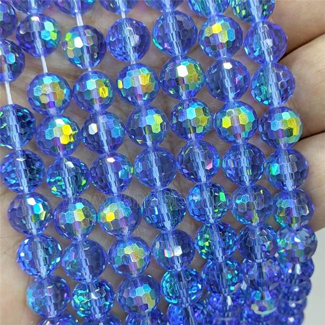 Blue Chinese Crystal Glass Beads Electroplated Faceted Round