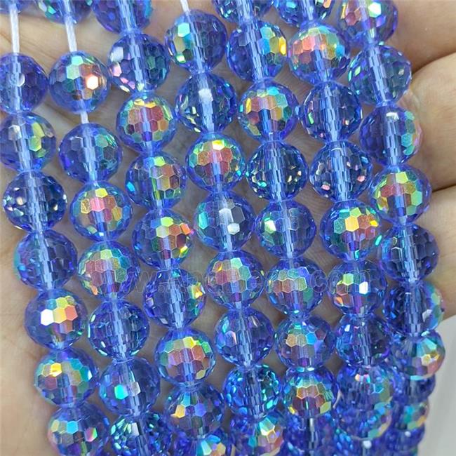 Blue Chinese Crystal Glass Beads Electroplated Faceted Round
