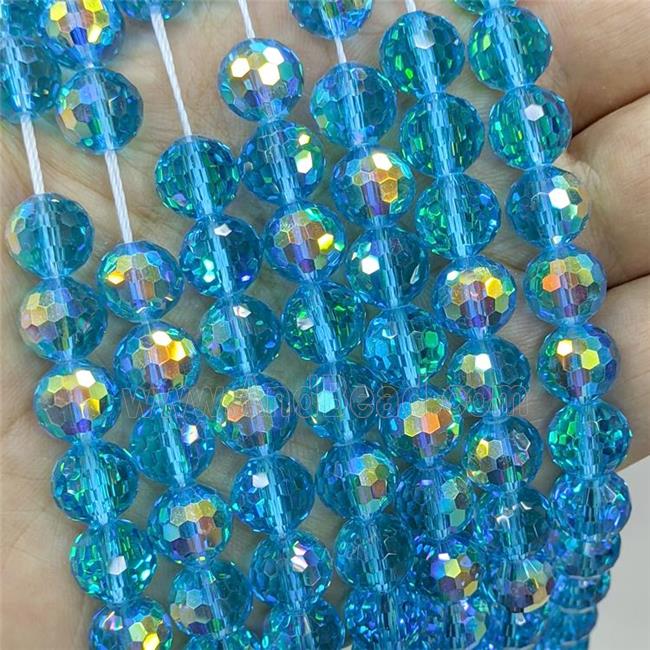 Aqua Chinese Crystal Glass Beads Electroplated Faceted Round