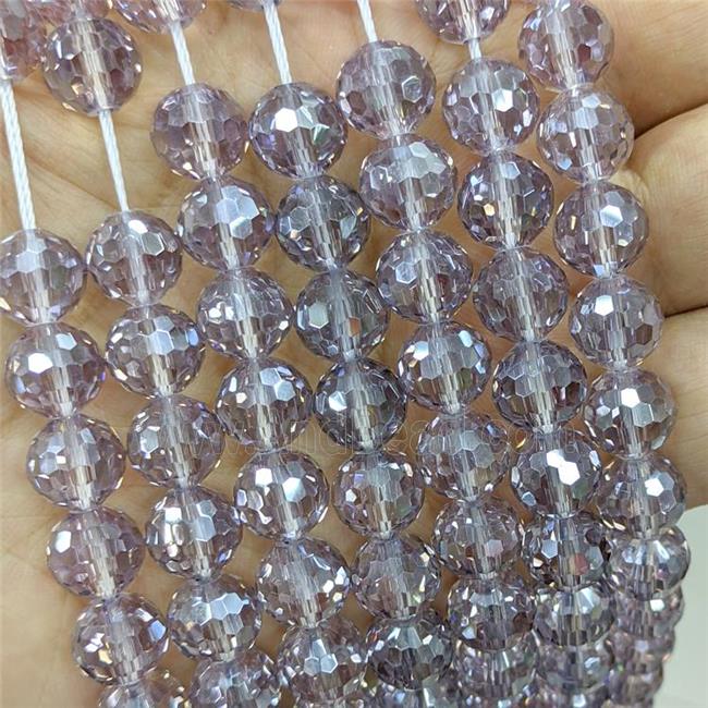 Chinese Crystal Glass Beads Gray Electroplated Faceted Round