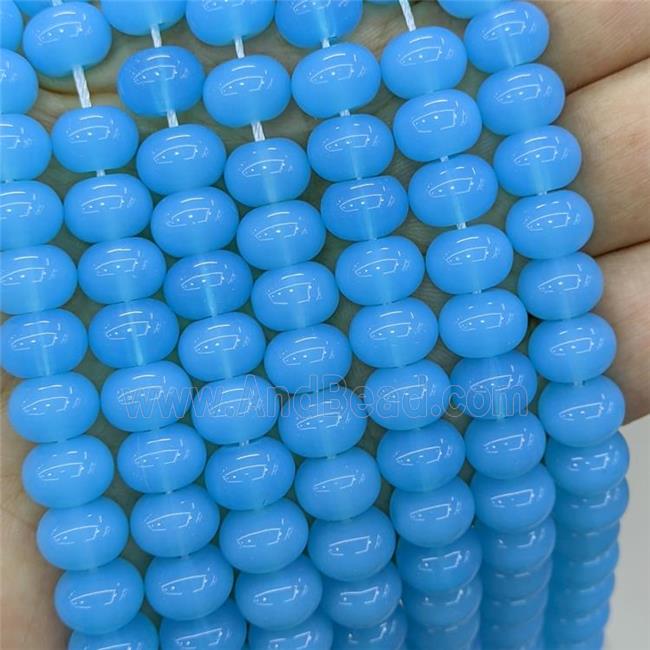 Jadeite Glass Beads Blue Dye Smooth Rondelle