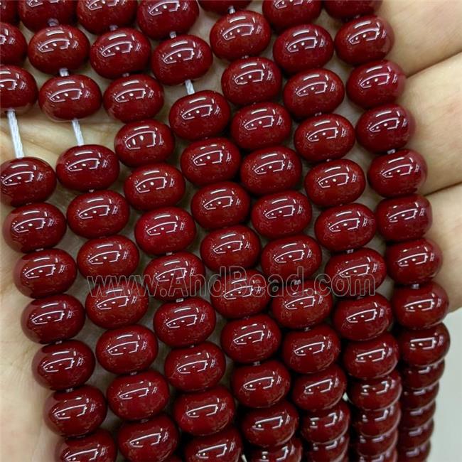 Jadeite Glass Beads DarkRed Dye Smooth Rondelle