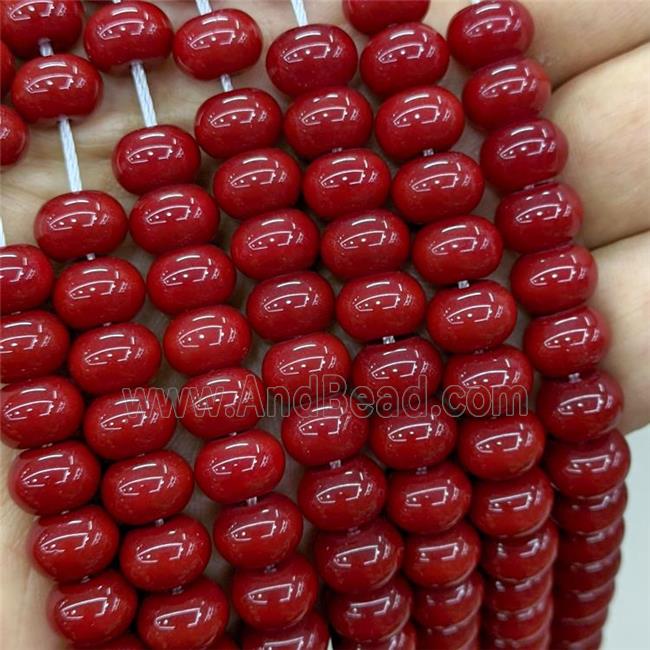 Jadeite Glass Beads Red Dye Smooth Rondelle