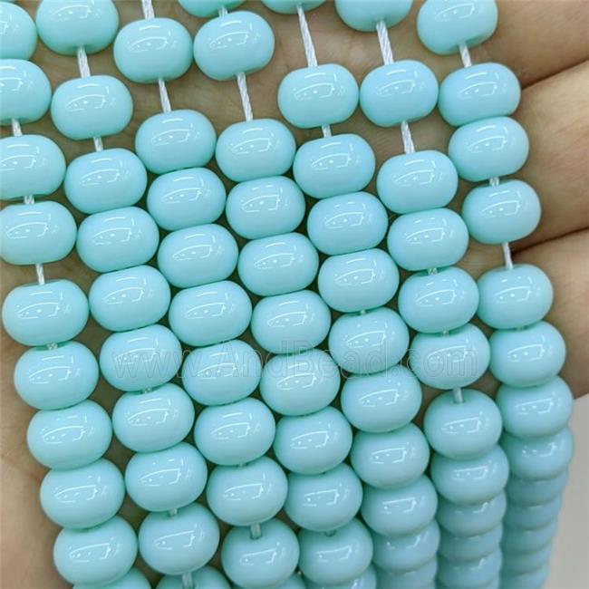 Jadeite Glass Beads Blue Dye Smooth Rondelle