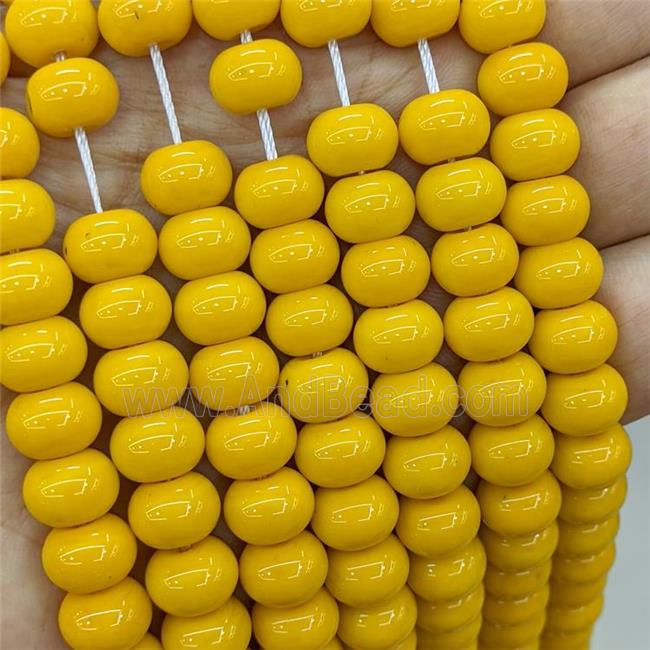 Jadeite Glass Beads Yellow Dye Smooth Rondelle