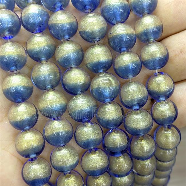 Blue Foil Glass Round Beads Smooth