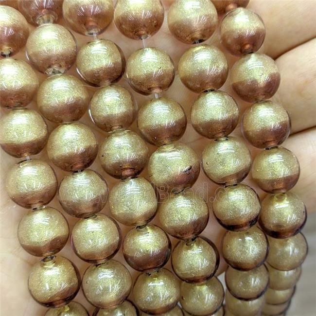 Coffee Foil Glass Round Beads Smooth