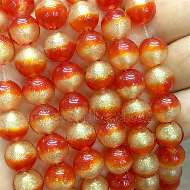 Red Foil Glass Round Beads Smooth