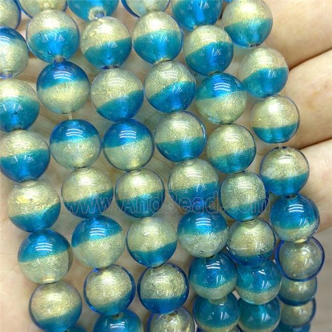 Aqua Foil Glass Round Beads Smooth
