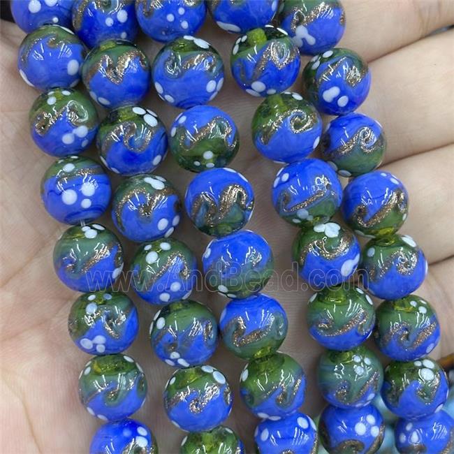 Lampwork Glass Round Beads Royalblue