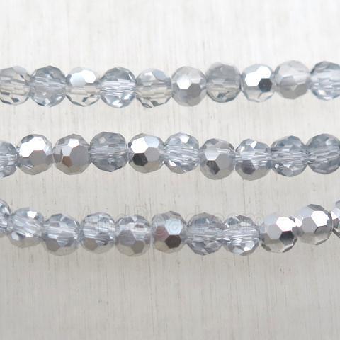 faceted chinese crystal glass ball beads, half silver electroplated