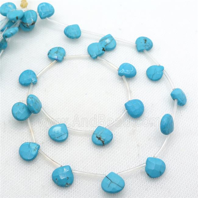 blue Magnesite Turquoise beads, faceted teardrop, topdrilled