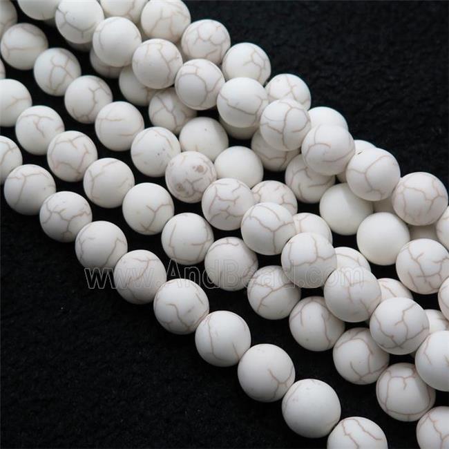 white matte Synthetic Turquoise beads, round