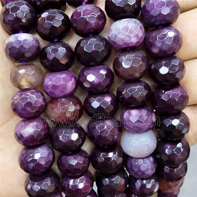 Natural Agate Beads Faceted Rondelle Purple Dye