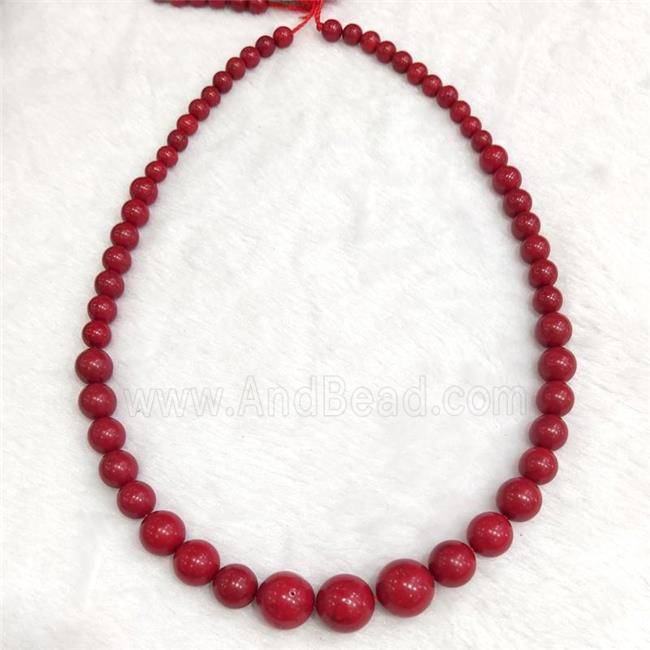 Red Turquoise Round Beads Graduated Dye Smooth