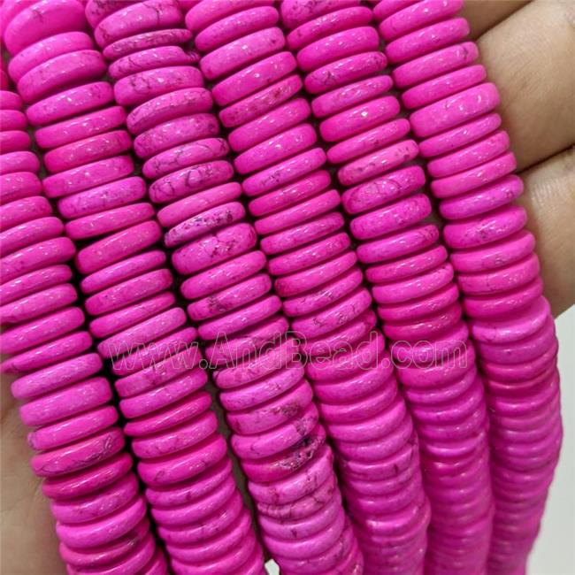 Natural Magnesite Turquoise Heishi Beads Hotpink Dye