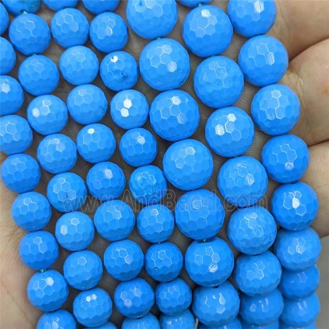 Natural Howlite Turquoise Beads Blue Dye Faceted Round