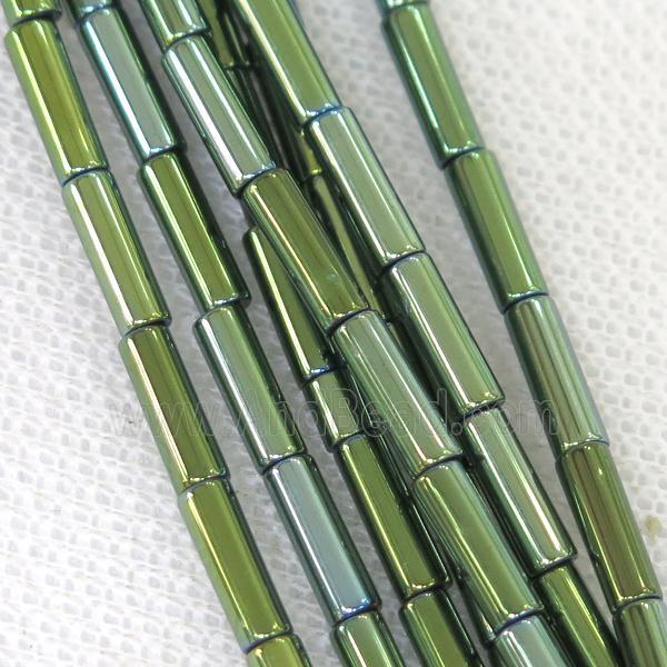 Hematite tube beads, green electroplated