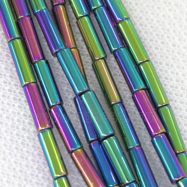 Hematite tube beads, rainbow electroplated