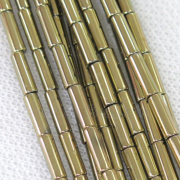 Hematite tube beads, pyrited electroplated